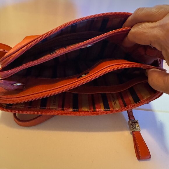 Tignanello Orange Leather Crossbody Purse - Picture 5 of 9